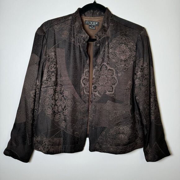 Citron Santa Monica Jackets & Blazers - Citron Santa Monica Jacket Extra Small Brown Silk Jacquard Embroidered Floral